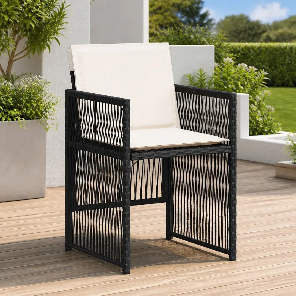 Outdoor Chairs PE Rattan 4 Pieces Black with Padded Cushions