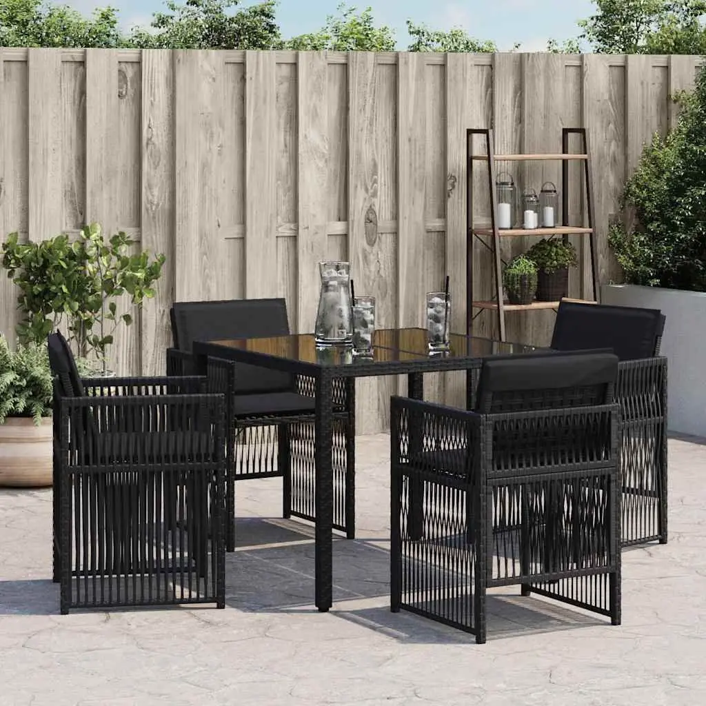 Outdoor Garden Chairs PE Rattan Black Powder Coated Steel 4 Piece Set with Cushions