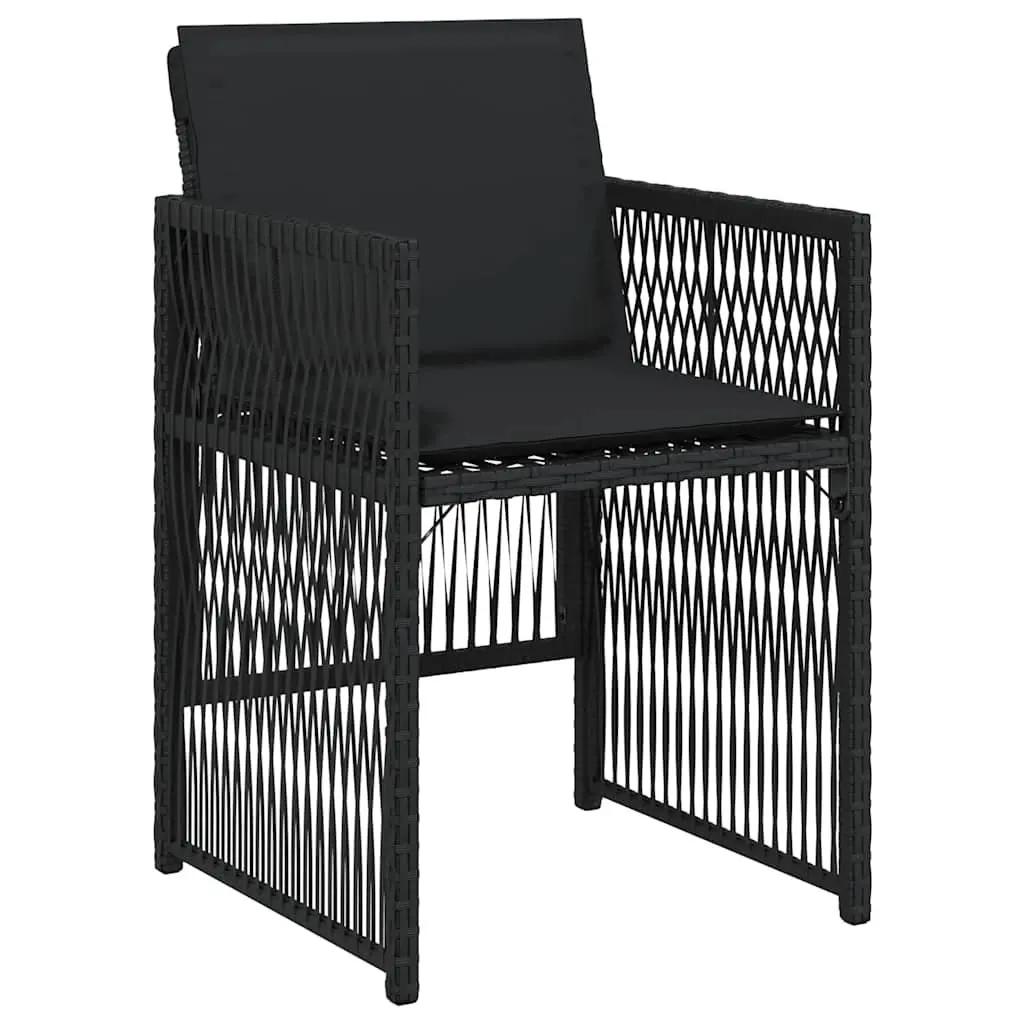 Outdoor Garden Chairs PE Rattan Black Powder Coated Steel 4 Piece Set with Cushions