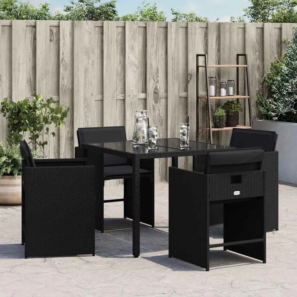 Black Poly Rattan Outdoor Chairs Set 4 Pieces with Foldable Backrest and Thick Padded Cushions