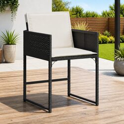 Set of 4 Black Rattan Garden Chairs with Cushions for Outdoor Use
