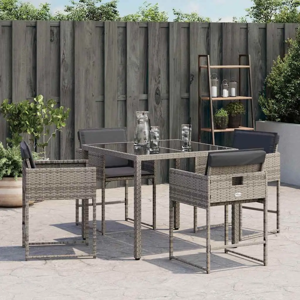 Outdoor Garden Chairs Set PE Poly Rattan 4 Piece Grey with Padded Cushions Backrest