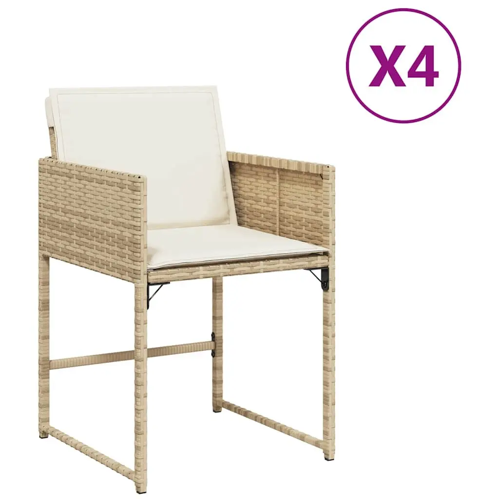4 Piece Outdoor Seating Chairs Beige Padded Cushions Poly Rattan Foldable Backrest