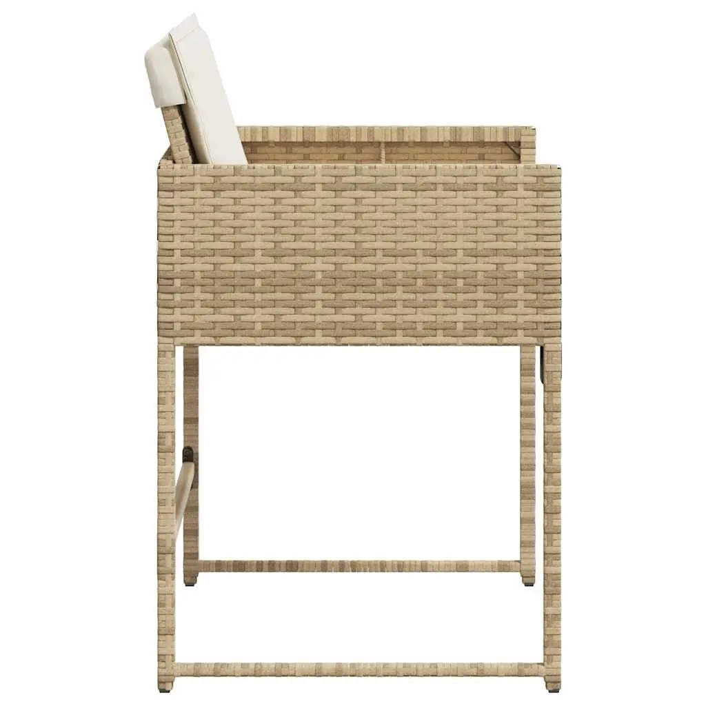 4 Piece Outdoor Seating Chairs Beige Padded Cushions Poly Rattan Foldable Backrest