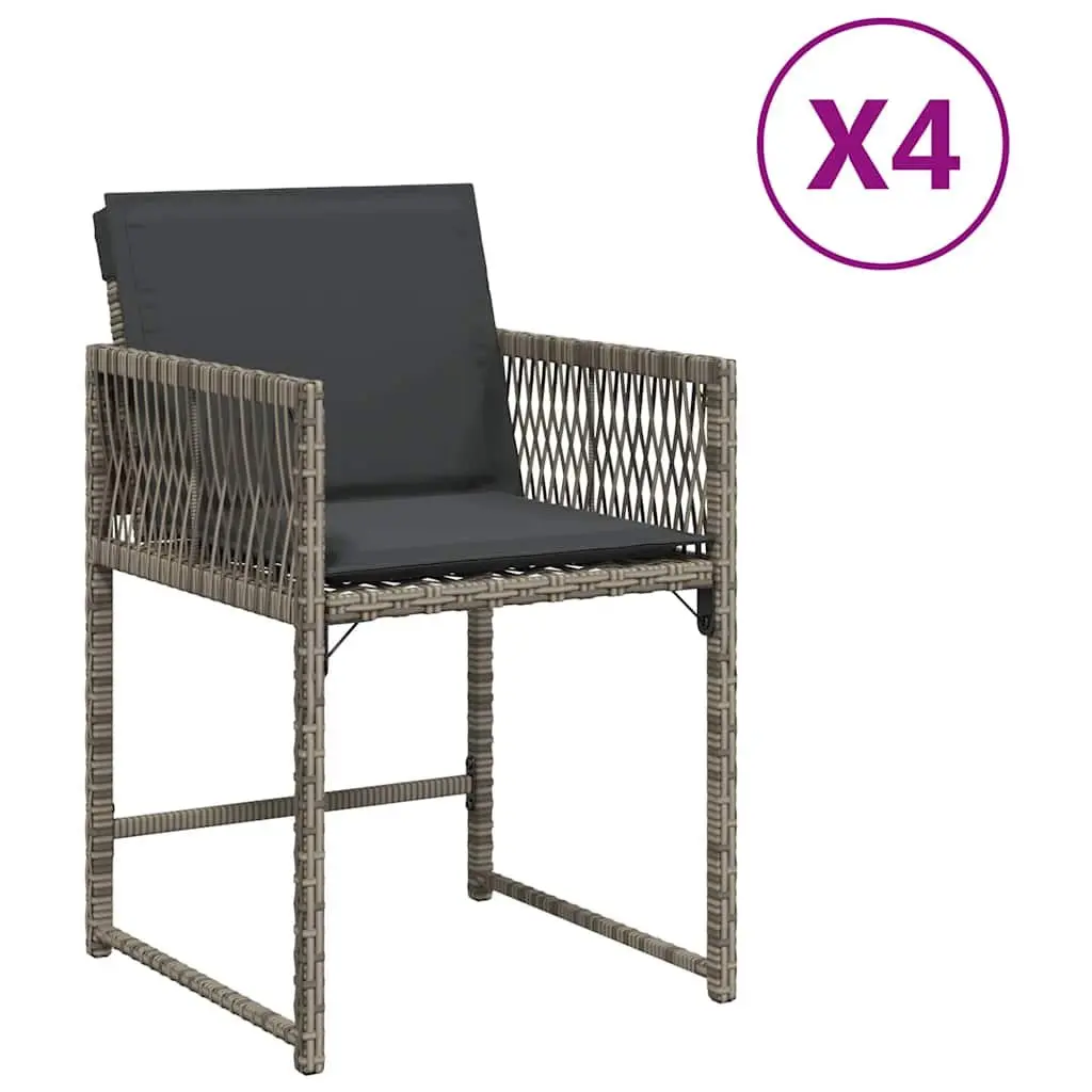 Garden Chairs Poly Rattan 4 Piece Set with Cushions Grey