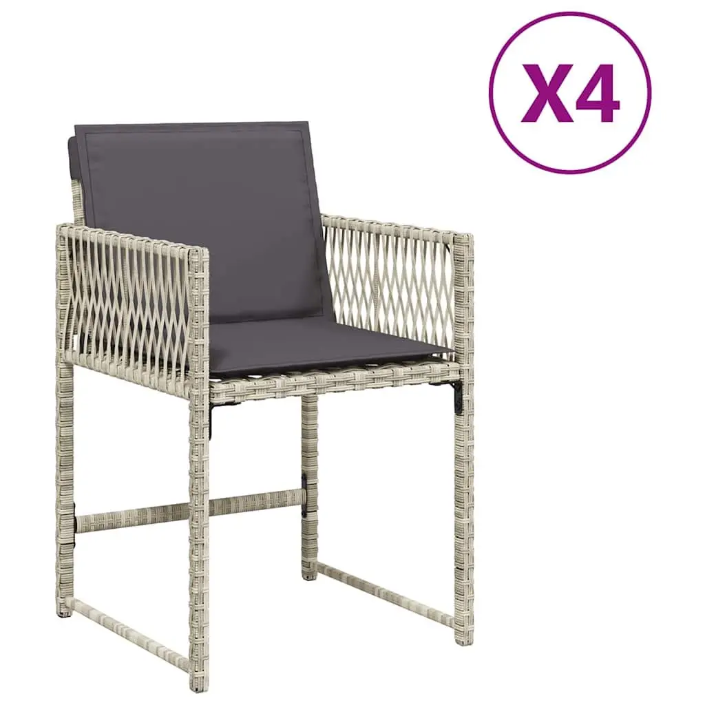 Outdoor Garden Chairs Poly Rattan Set of 4 Grey with Cushions