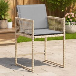 Practical Set of 4 Beige Cushioned Garden Chairs