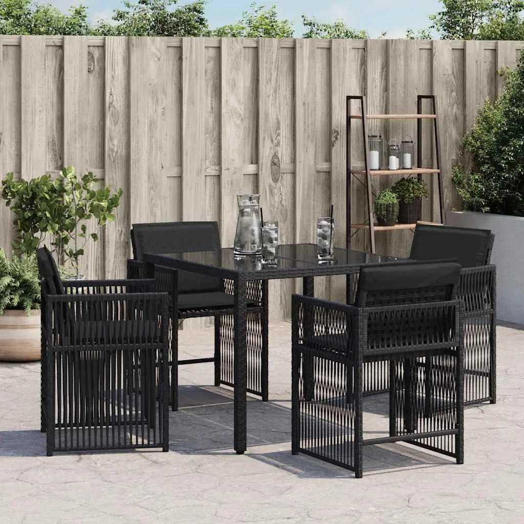Outdoor Garden Chairs Poly Rattan Black 4 Pieces with Padded Cushions