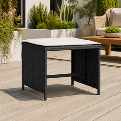 Garden Stools with Cushions Set of 4 Black Outdoor Seating Poly Rattan Footrest