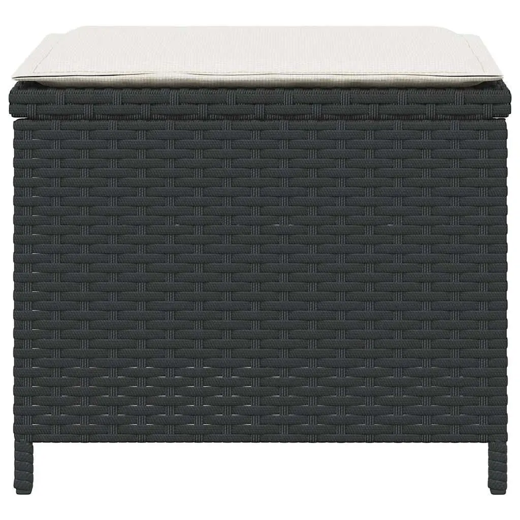 Garden Stools Poly Rattan Set of 4 Outdoor Footrest Black with Cushions