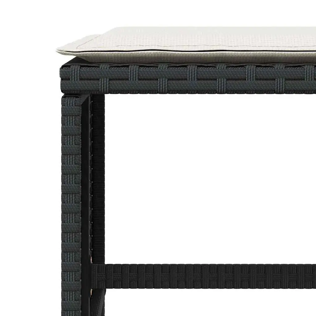 Garden Stools Poly Rattan Set of 4 Outdoor Footrest Black with Cushions