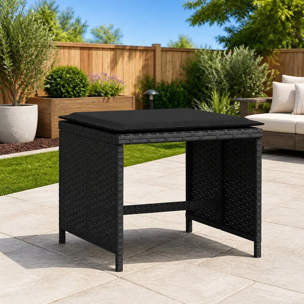 Garden Stools PE Rattan Frame with Cushions 41 x 41 x 36 cm Black 4 Piece Outdoor Footrest Seating Set