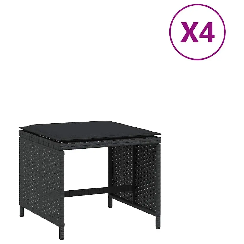 Garden Stools PE Rattan Frame with Cushions 41 x 41 x 36 cm Black 4 Piece Outdoor Footrest Seating Set