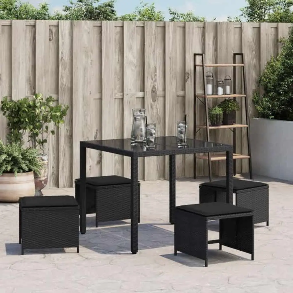 Garden Stools PE Rattan Frame with Cushions 41 x 41 x 36 cm Black 4 Piece Outdoor Footrest Seating Set
