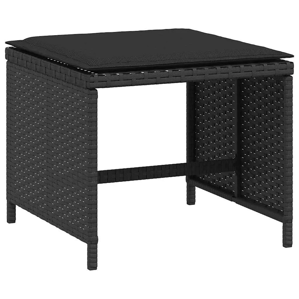 Garden Stools PE Rattan Frame with Cushions 41 x 41 x 36 cm Black 4 Piece Outdoor Footrest Seating Set