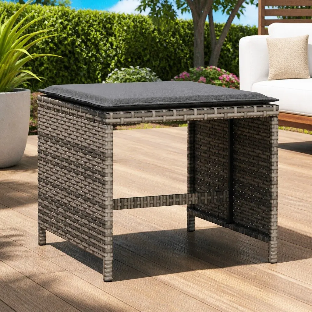 Garden Stools PE Rattan 41 x 41 x 36 cm Grey 4 Piece Outdoor Foot Rests with Cushions