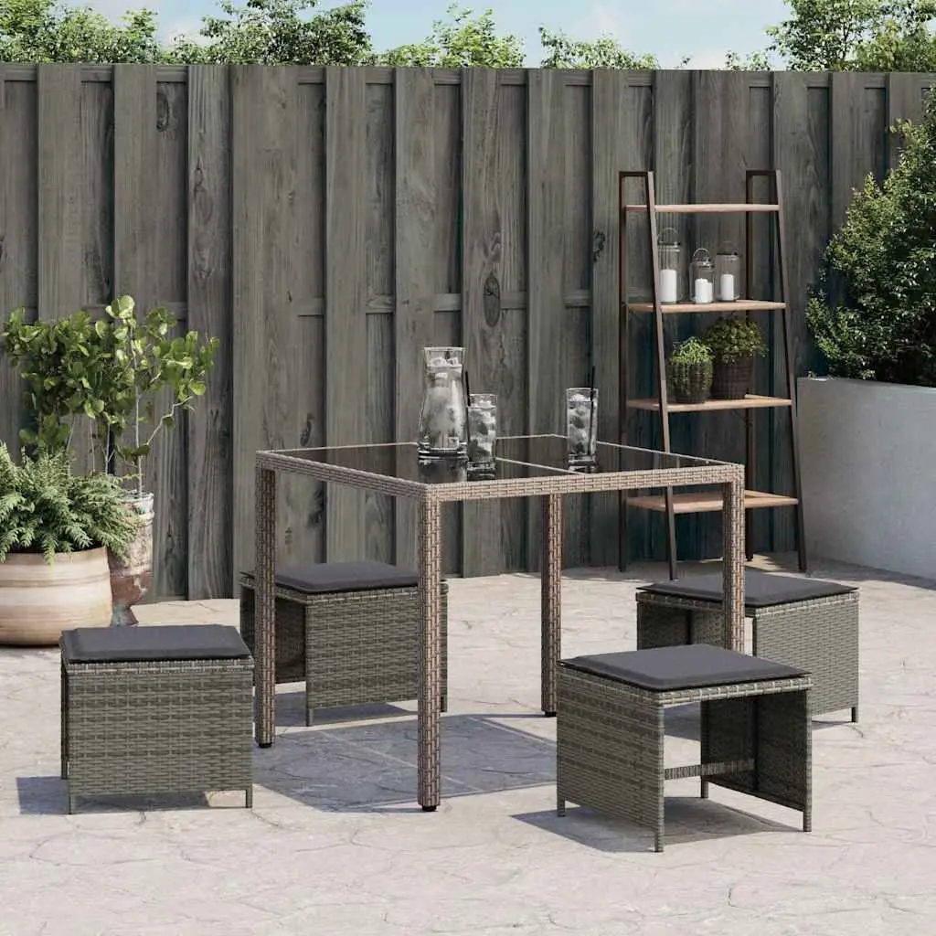 Garden Stools PE Rattan 41 x 41 x 36 cm Grey 4 Piece Outdoor Foot Rests with Cushions