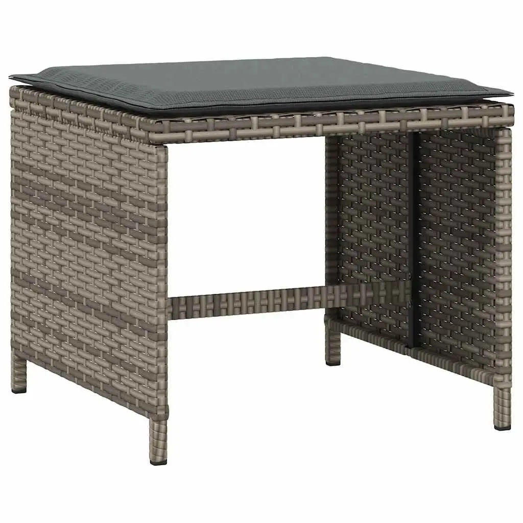 Garden Stools PE Rattan 41 x 41 x 36 cm Grey 4 Piece Outdoor Foot Rests with Cushions