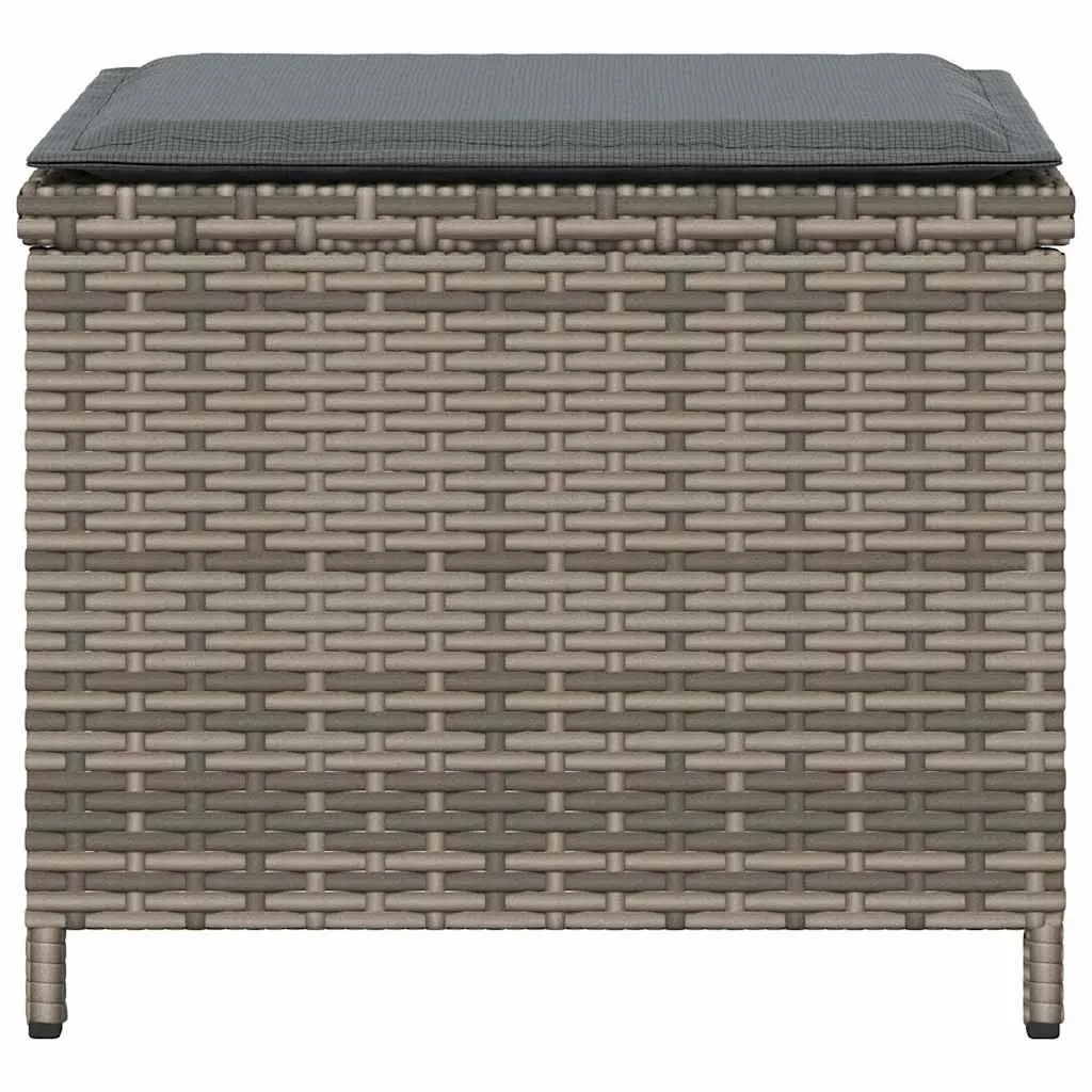 Garden Stools PE Rattan 41 x 41 x 36 cm Grey 4 Piece Outdoor Foot Rests with Cushions