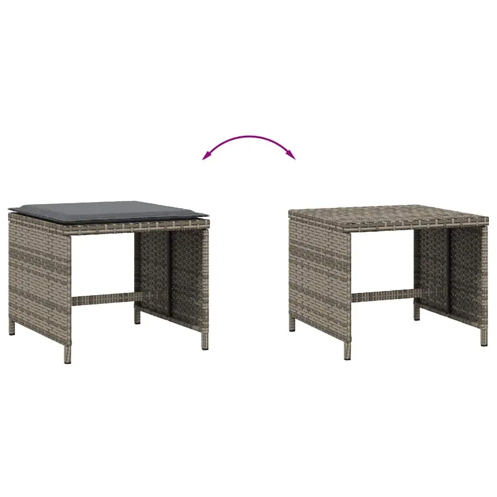 Garden Stools PE Rattan 41 x 41 x 36 cm Grey 4 Piece Outdoor Foot Rests with Cushions