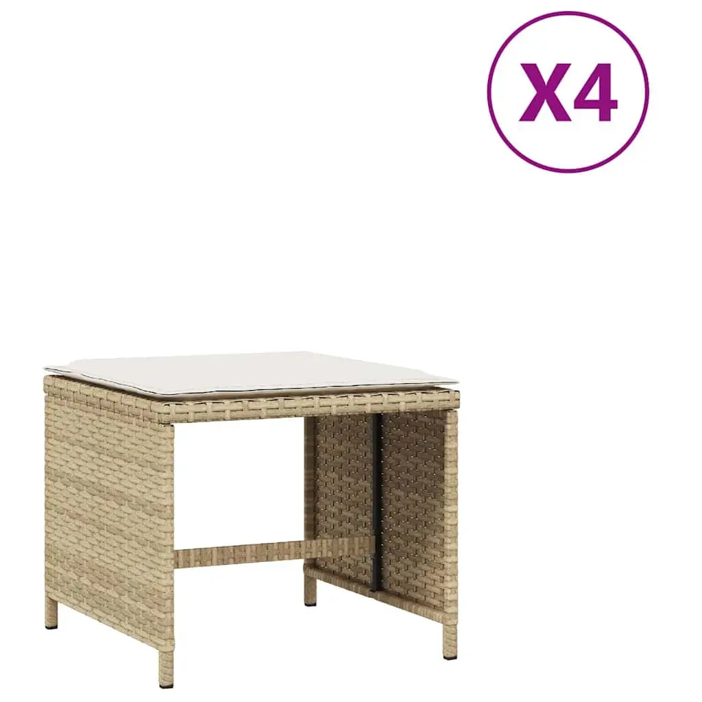 Garden Stools PE Rattan with Cushions 41x41x36 cm Beige 4 Piece
