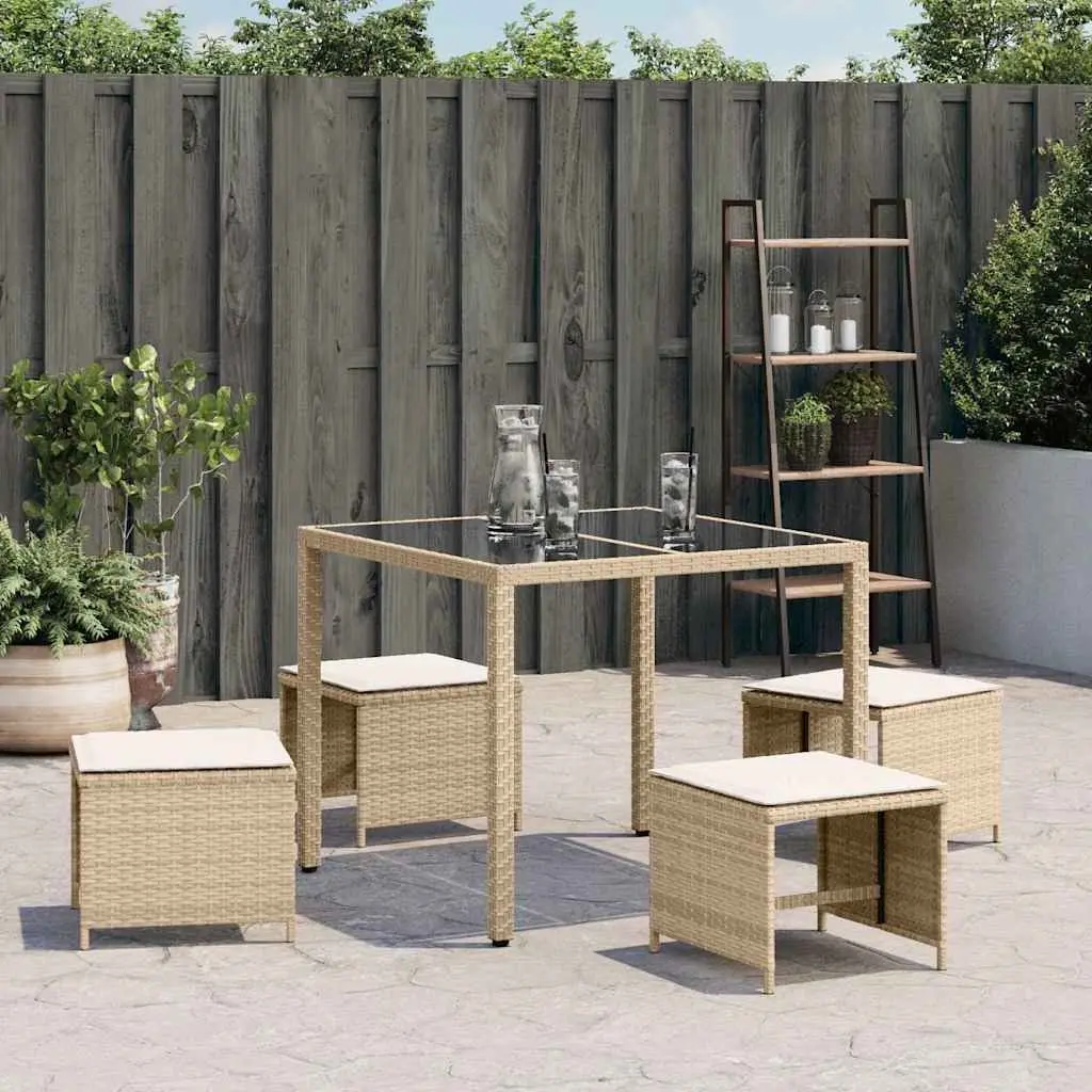 Garden Stools PE Rattan with Cushions 41x41x36 cm Beige 4 Piece