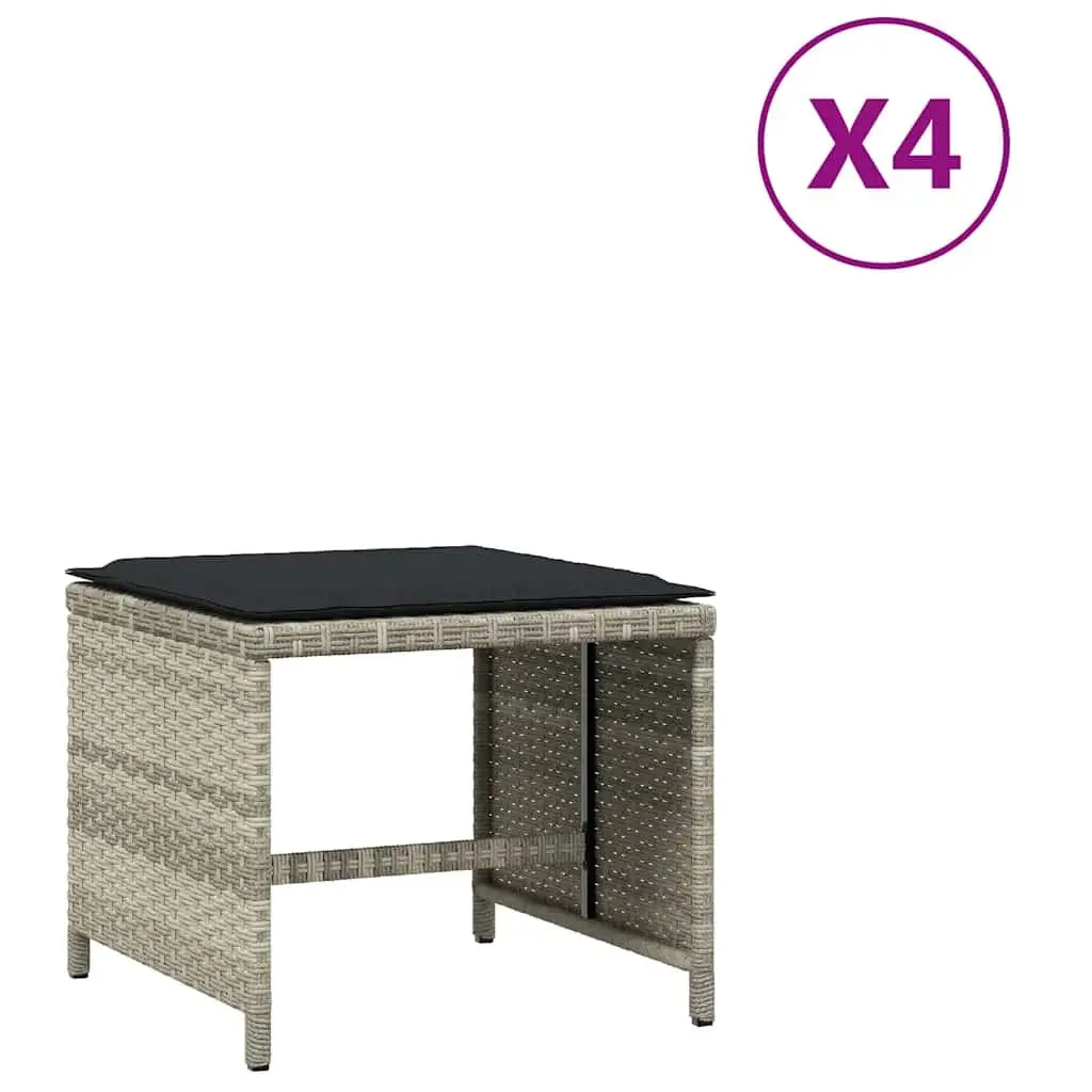 Outdoor Seating Stools Grey 4 Pieces PE Rattan Powder Coated Steel 41x41x36 cm with Cushions