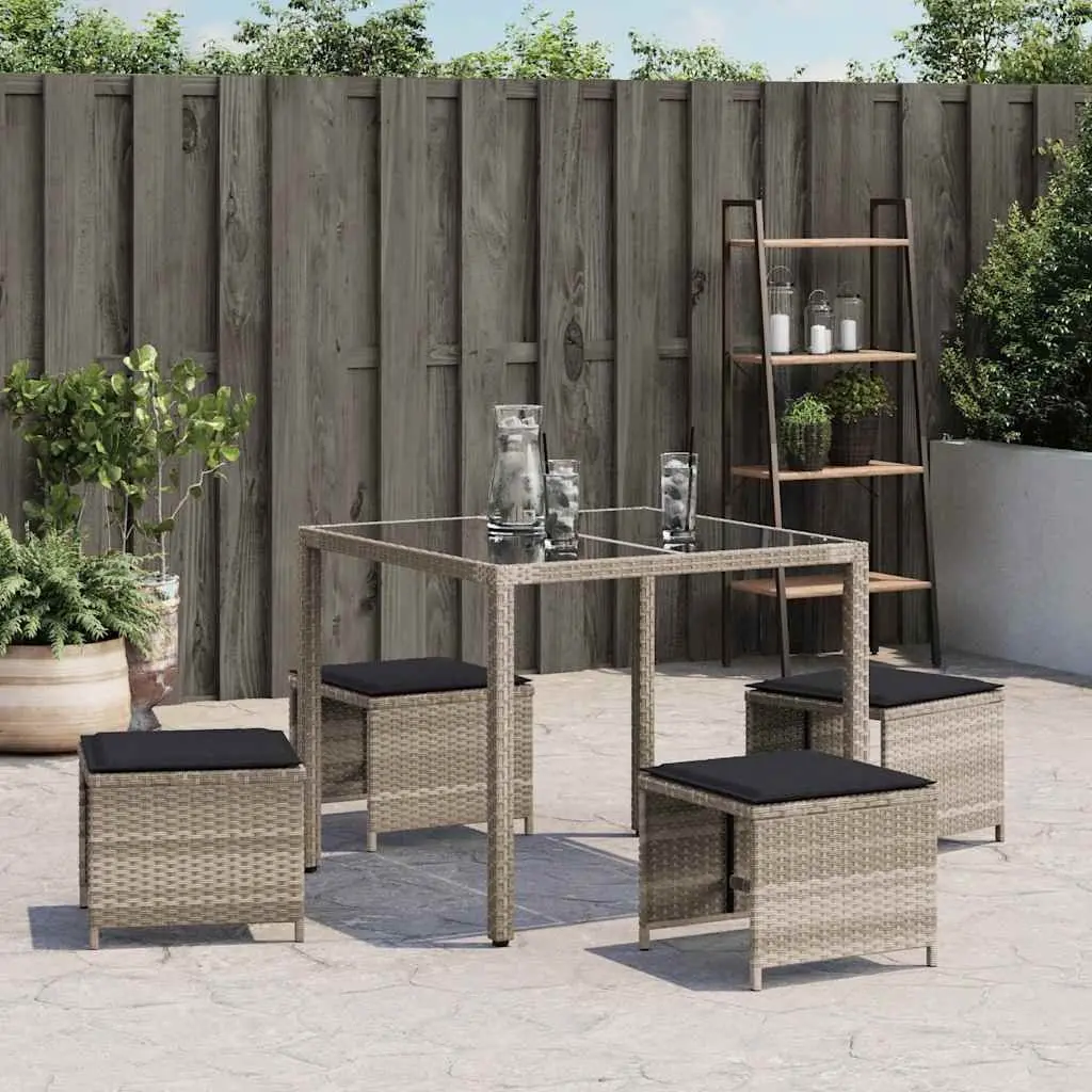 Outdoor Seating Stools Grey 4 Pieces PE Rattan Powder Coated Steel 41x41x36 cm with Cushions