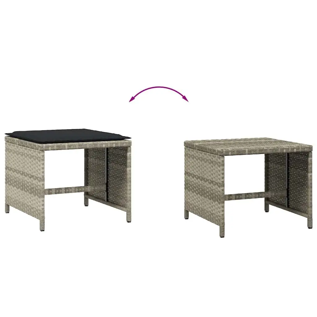 Outdoor Seating Stools Grey 4 Pieces PE Rattan Powder Coated Steel 41x41x36 cm with Cushions