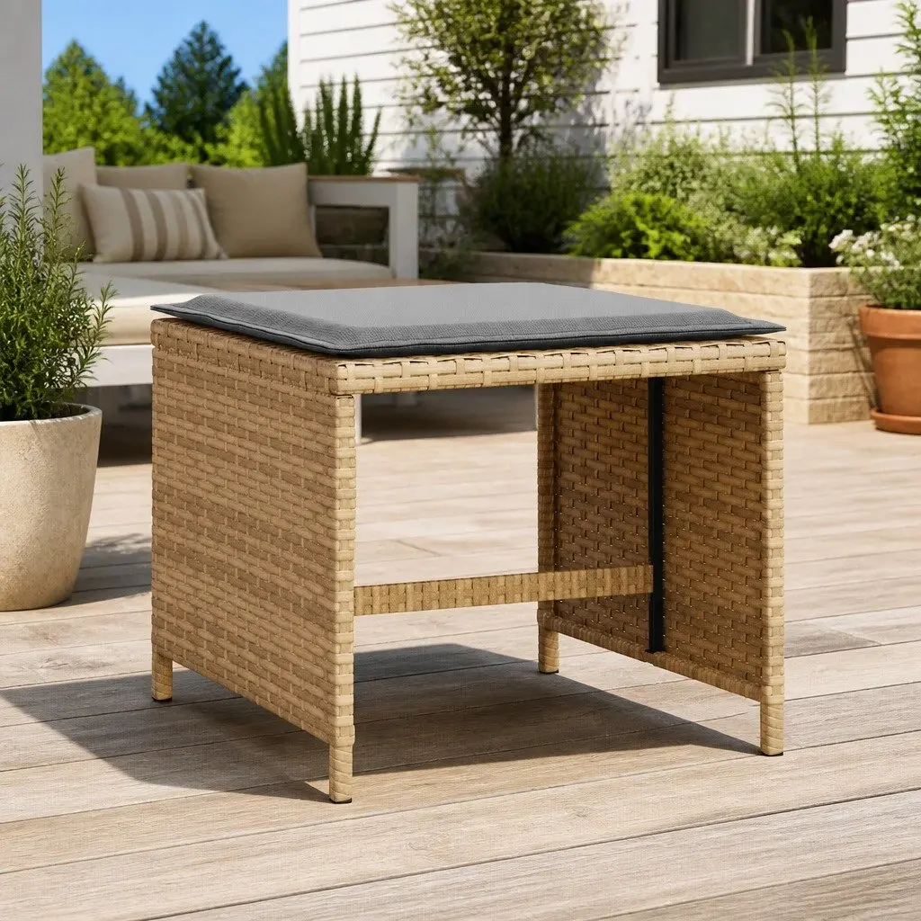 Garden Stools PE Rattan with Cushions 41x41x36 cm Beige 4 Piece Outdoor Patio Seating Set