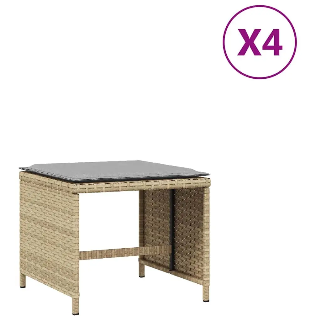 Garden Stools PE Rattan with Cushions 41x41x36 cm Beige 4 Piece Outdoor Patio Seating Set