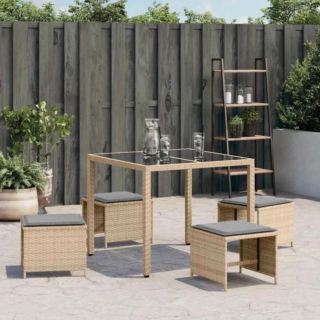 Garden Stools PE Rattan with Cushions 41x41x36 cm Beige 4 Piece Outdoor Patio Seating Set