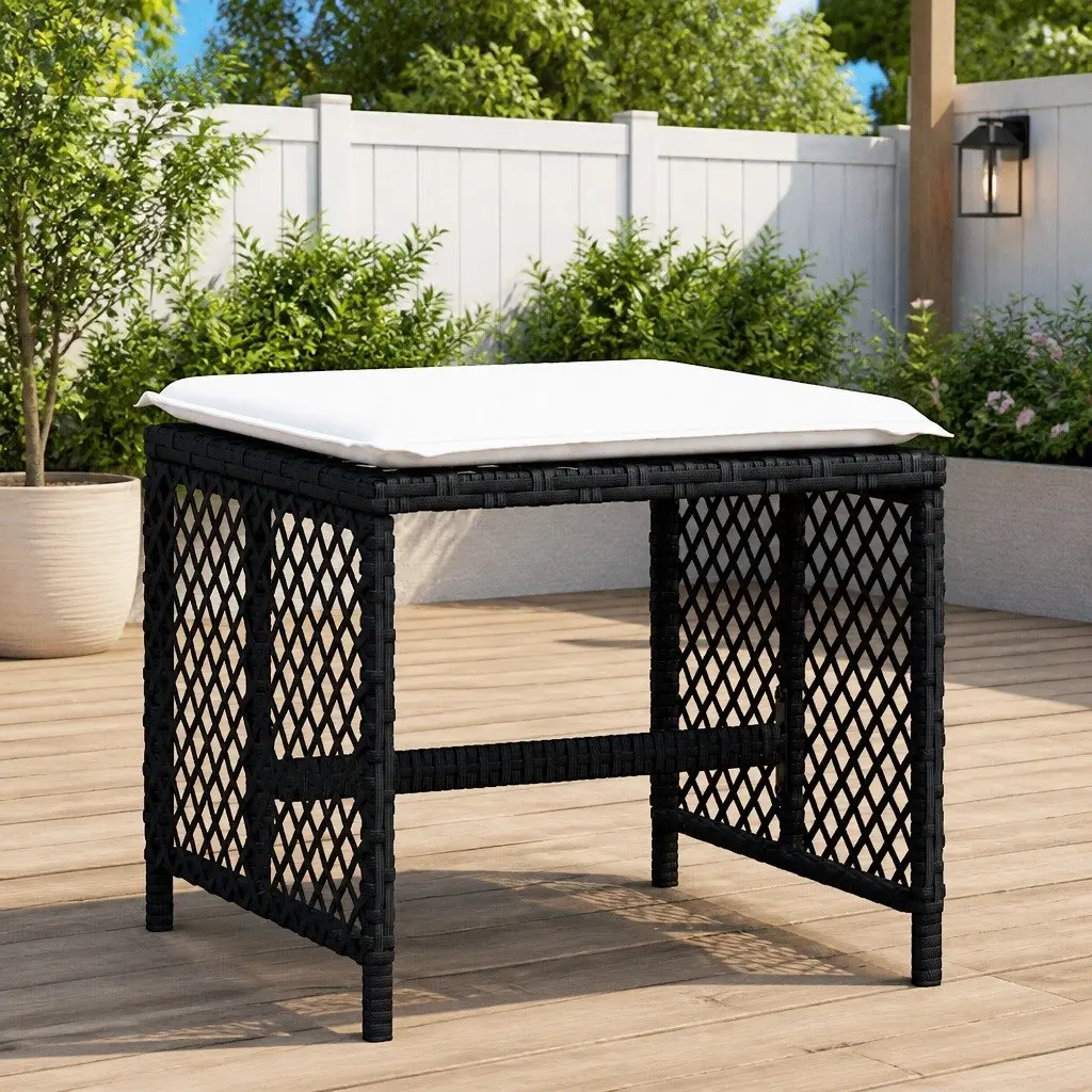 Garden Stools PE Rattan with Cushions 41x41x36cm Black 4 Piece Set