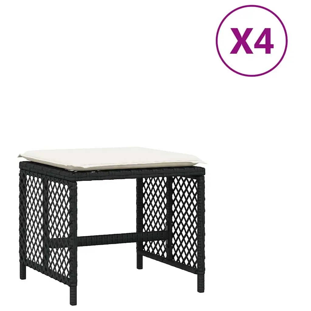Garden Stools PE Rattan with Cushions 41x41x36cm Black 4 Piece Set