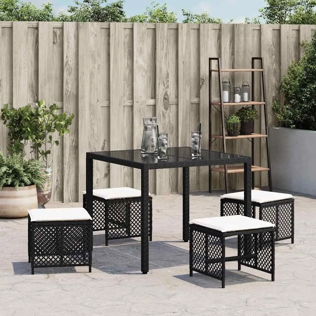 Garden Stools PE Rattan with Cushions 41x41x36cm Black 4 Piece Set