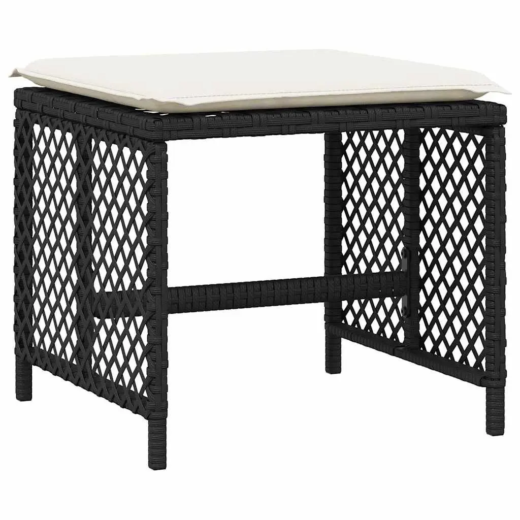 Garden Stools PE Rattan with Cushions 41x41x36cm Black 4 Piece Set