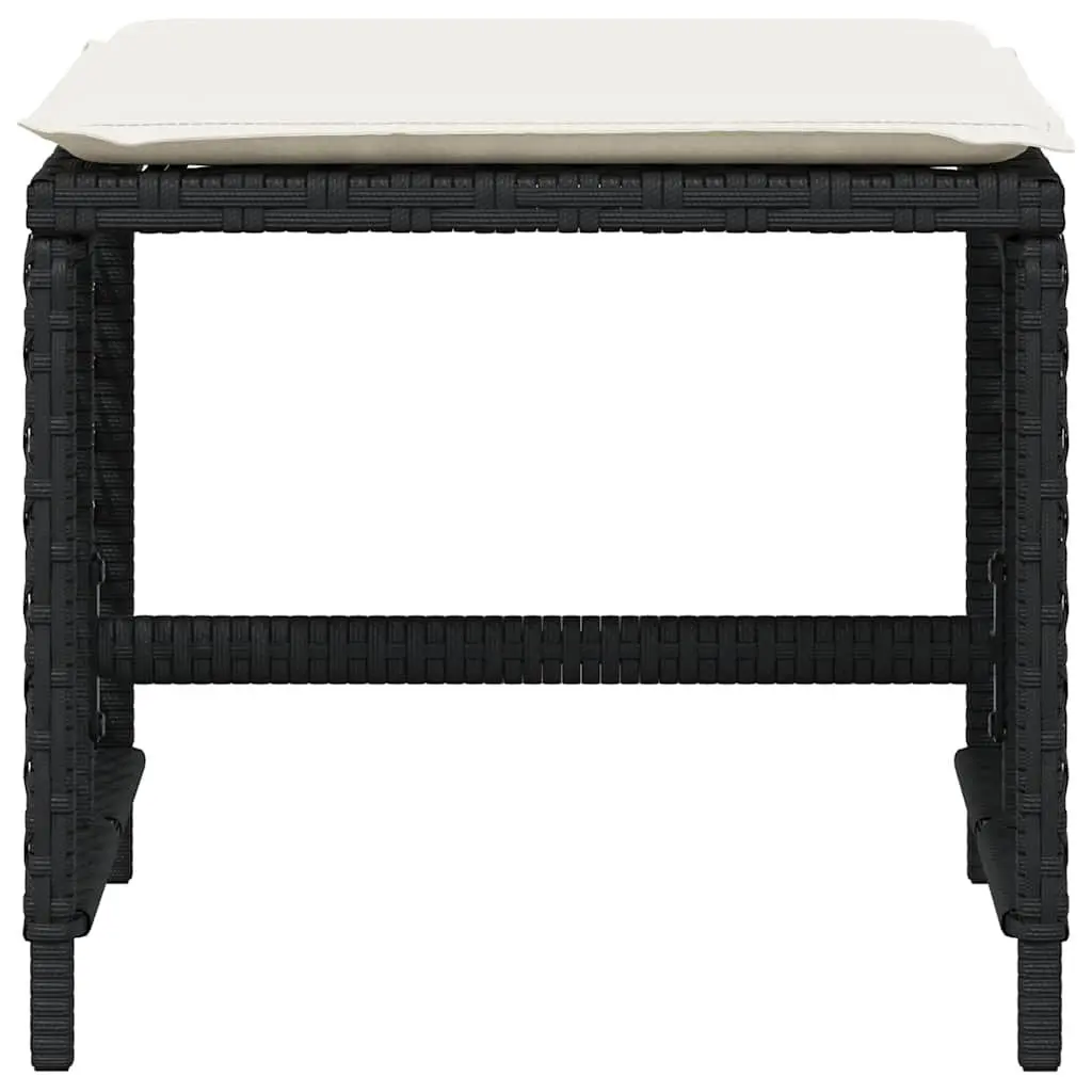 Garden Stools PE Rattan with Cushions 41x41x36cm Black 4 Piece Set