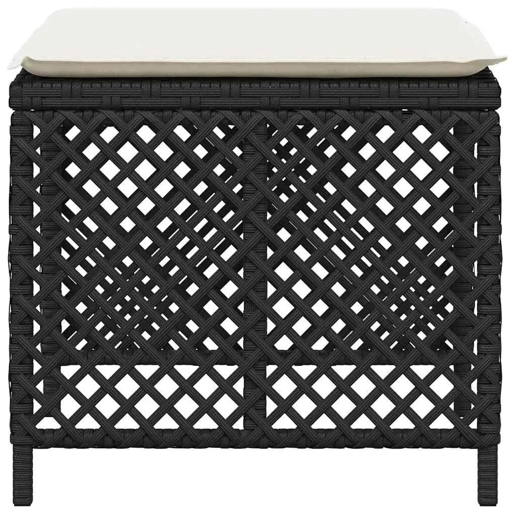 Garden Stools PE Rattan with Cushions 41x41x36cm Black 4 Piece Set