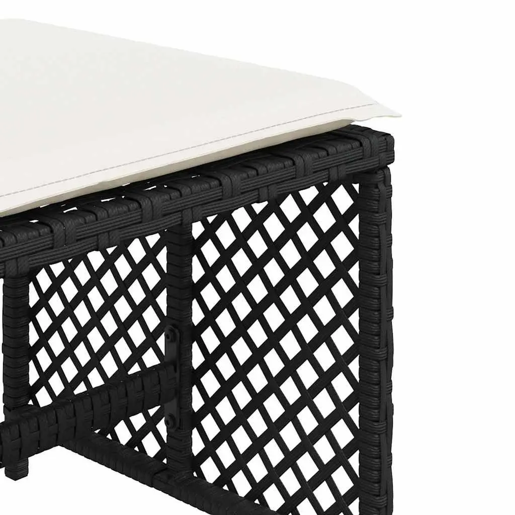 Garden Stools PE Rattan with Cushions 41x41x36cm Black 4 Piece Set