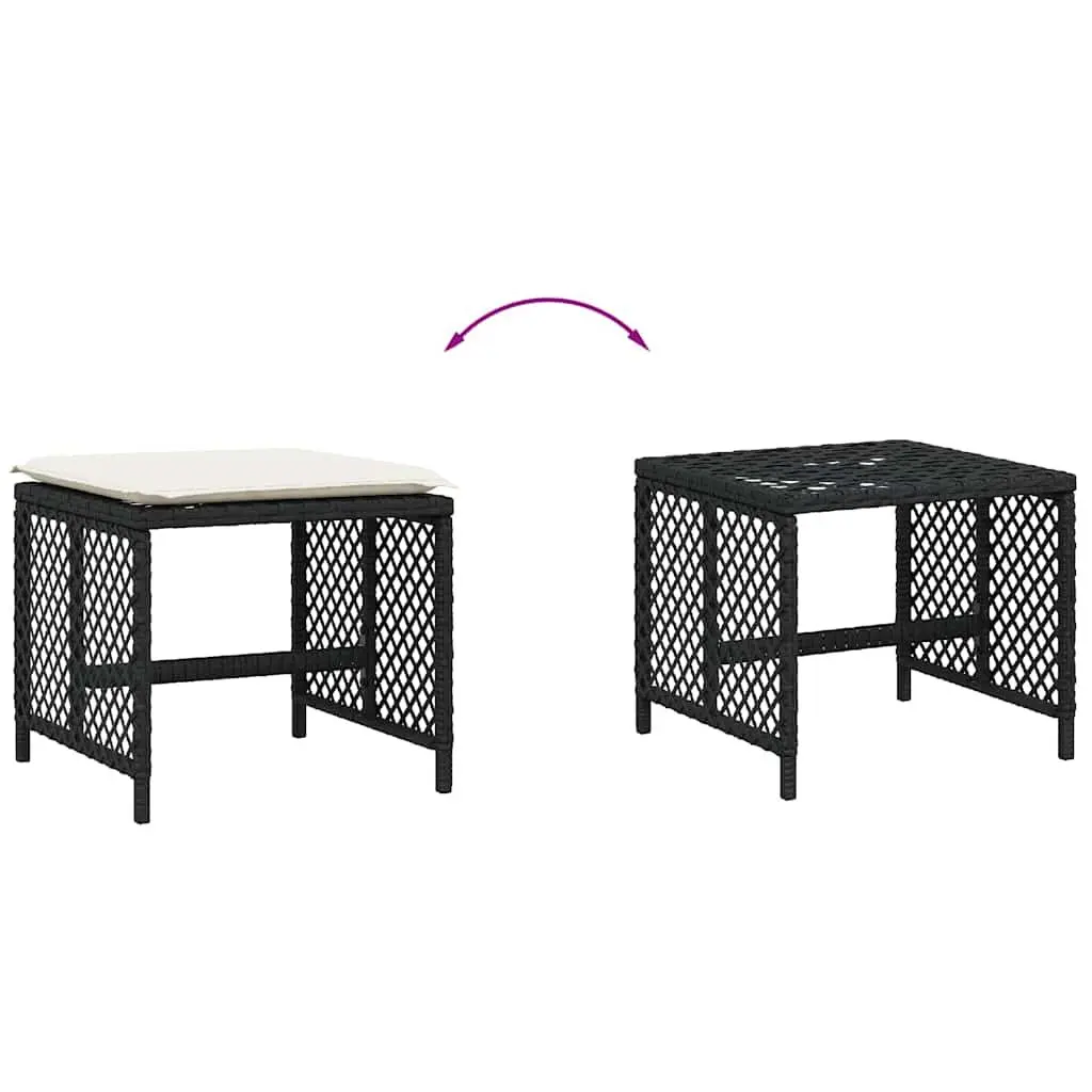 Garden Stools PE Rattan with Cushions 41x41x36cm Black 4 Piece Set
