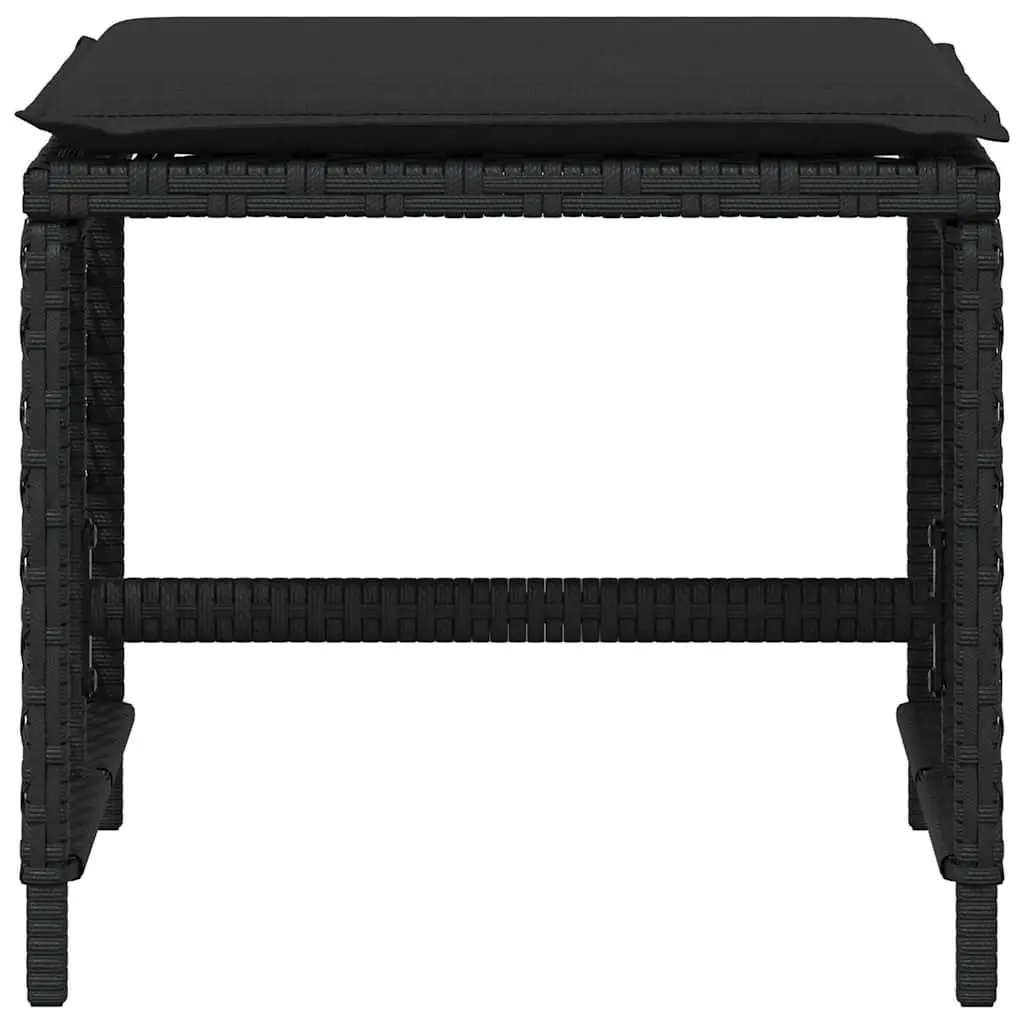 Outdoor Foot Rest Stools Set of 4 Cushioned Black PE Rattan Powder Coated Steel 41x41x36cm