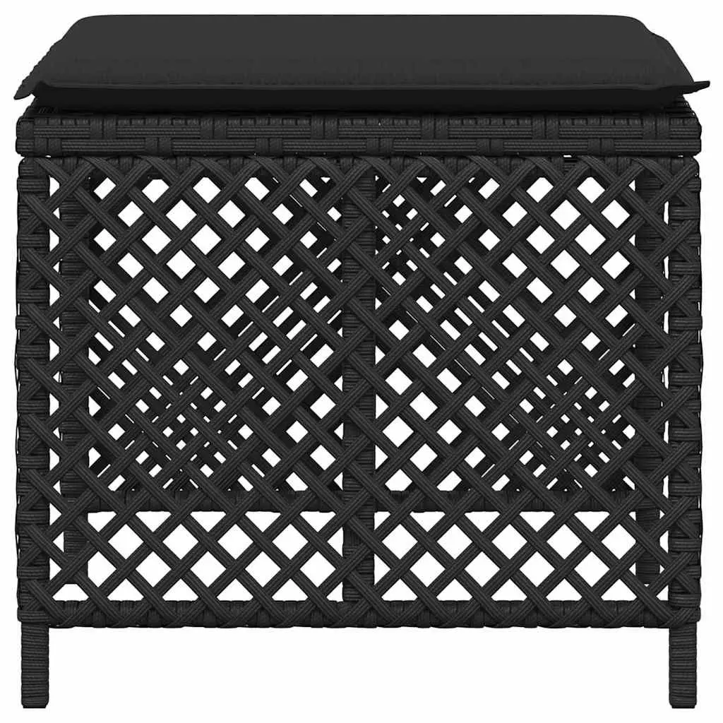 Outdoor Foot Rest Stools Set of 4 Cushioned Black PE Rattan Powder Coated Steel 41x41x36cm