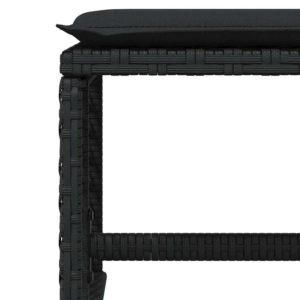 Outdoor Foot Rest Stools Set of 4 Cushioned Black PE Rattan Powder Coated Steel 41x41x36cm