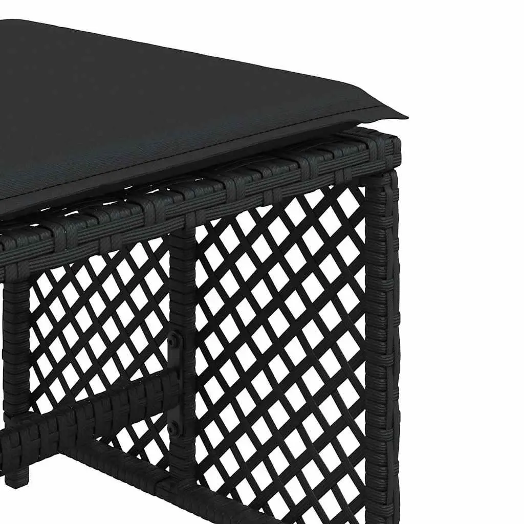 Outdoor Foot Rest Stools Set of 4 Cushioned Black PE Rattan Powder Coated Steel 41x41x36cm