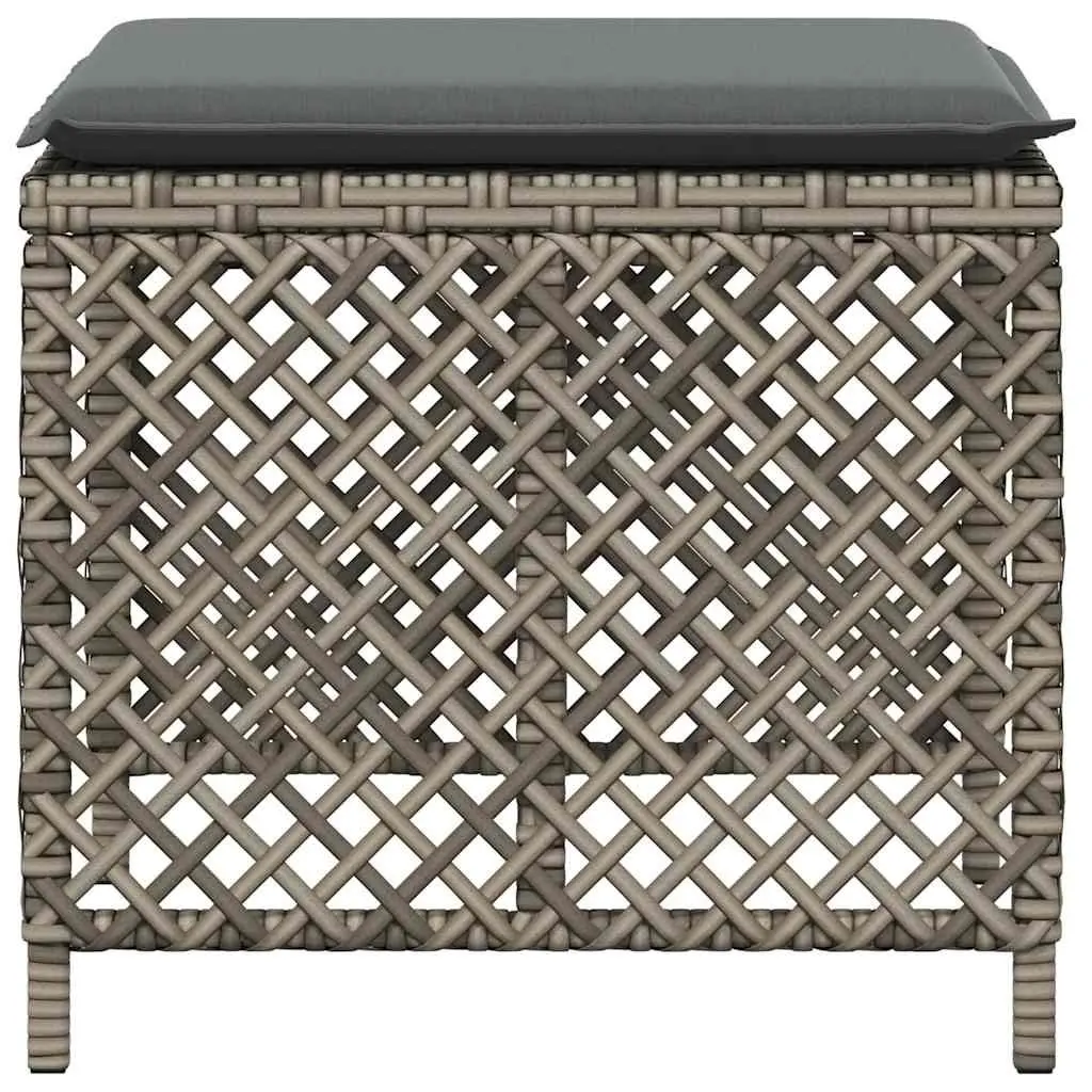 Outdoor Garden Stools Grey 4 Piece Set Cushioned Seating 41x41x36cm Durable Powder Coated Steel Frame PE Rattan Construction