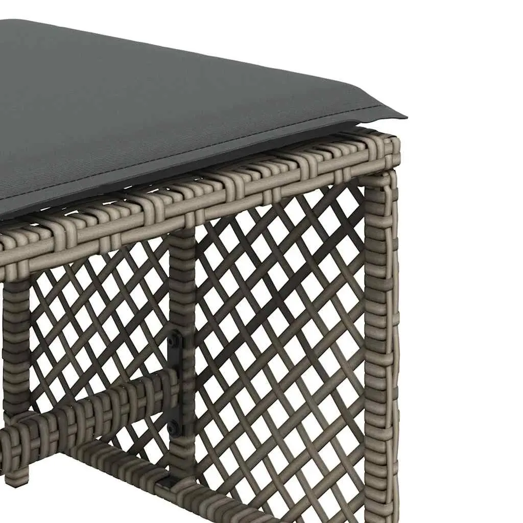 Outdoor Garden Stools Grey 4 Piece Set Cushioned Seating 41x41x36cm Durable Powder Coated Steel Frame PE Rattan Construction