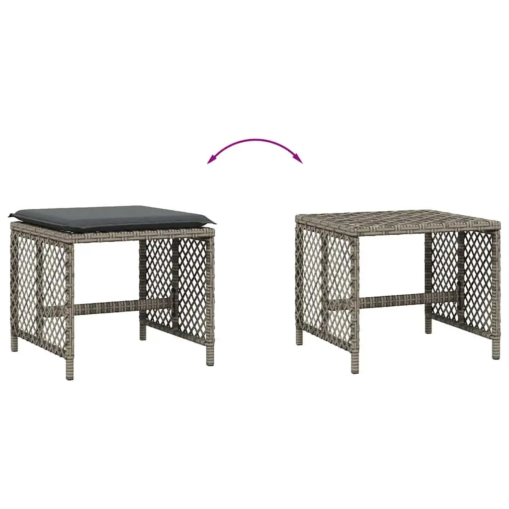 Outdoor Garden Stools Grey 4 Piece Set Cushioned Seating 41x41x36cm Durable Powder Coated Steel Frame PE Rattan Construction