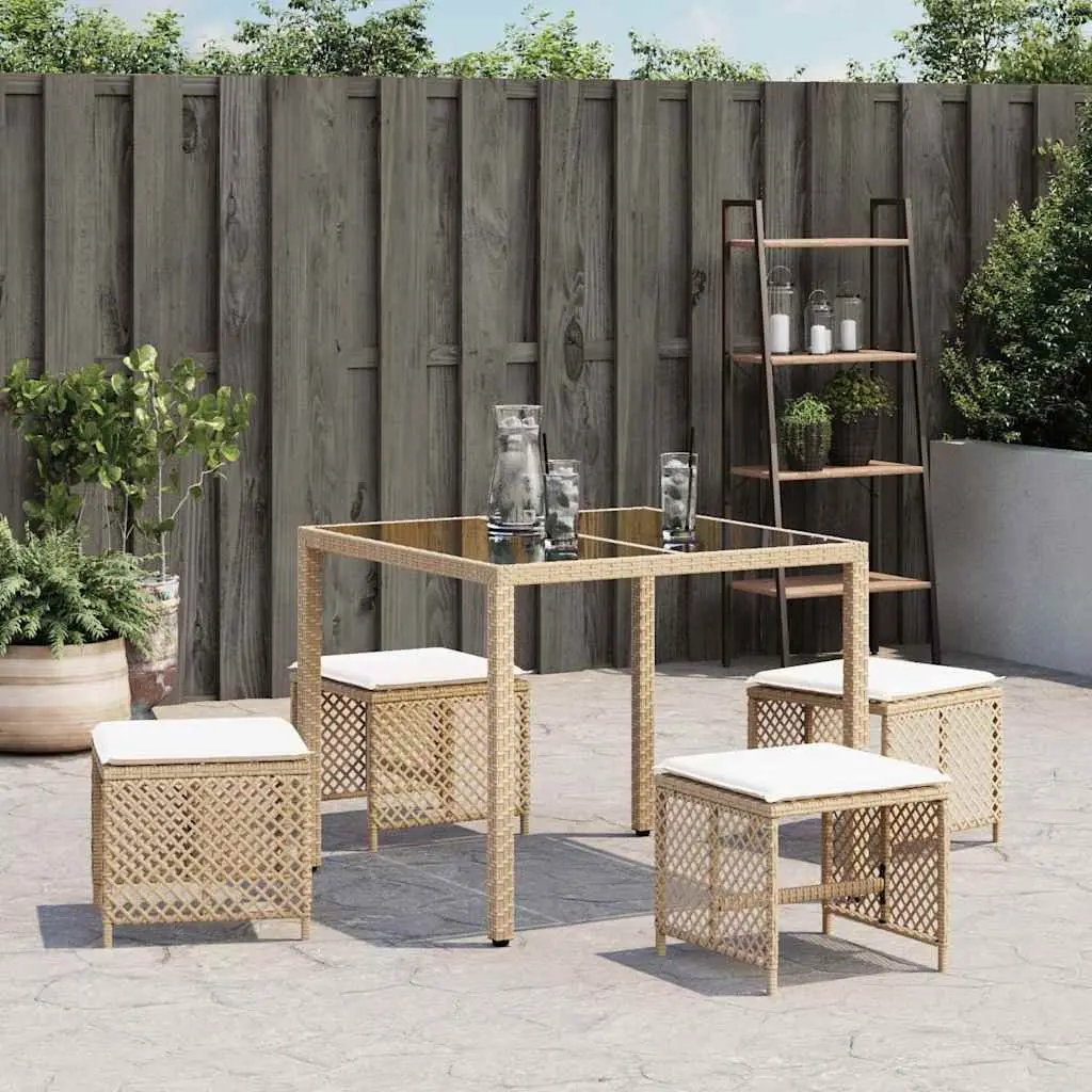 Garden Stools PE Rattan with Cushions 41x41x36cm Beige 4 Pieces Outdoor Foot Rests Patio Seating