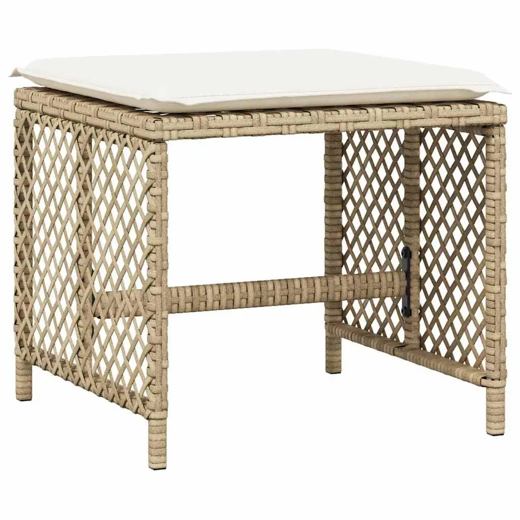 Garden Stools PE Rattan with Cushions 41x41x36cm Beige 4 Pieces Outdoor Foot Rests Patio Seating