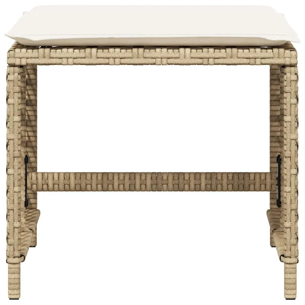 Garden Stools PE Rattan with Cushions 41x41x36cm Beige 4 Pieces Outdoor Foot Rests Patio Seating